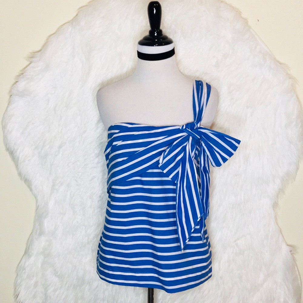 J.Crew Blue Stripe Bow Top - Picture 2 of 6